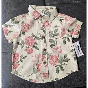 Old Navy Child Infant Size 0-3 Months Button Up Shirt Floral Pink Roses